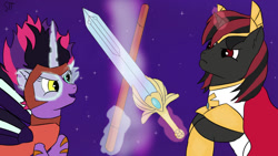 Size: 1280x720 | Tagged: safe, artist:schumette14, imported from derpibooru, oc, crossover, evil twilight, fight, present, she-ra, she-ra and the princesses of power, space