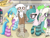 Size: 4000x3000 | Tagged: safe, artist:flaremoon, imported from derpibooru, oc, oc only, oc:flare-moon, oc:hazy breeze, oc:mercury haze, oc:strelka, oc:thymian, griffon, lamia, original species, pegasus, pony, unicorn, clothes, female, glasses, mare, shop, shopping, socks, stockings, striped socks, thigh highs