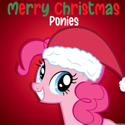 Size: 1440x1440 | Tagged: safe, artist:faze-alan-mskull2019, imported from derpibooru, pinkie pie, pony, unicorn, christmas, cute, female, holiday, mare, merry christmas, smiling, solo