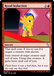 Size: 375x523 | Tagged: safe, edit, imported from derpibooru, flash sentry, pegasus, three's a crowd, armor, carpet, ccg, magic the gathering, meme, red carpet, royal guard armor, trading card, trading card edit, waifu thief