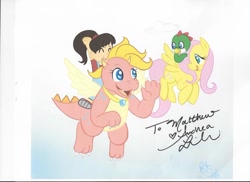 Size: 1024x745 | Tagged: safe, artist:therainbowtroll, imported from derpibooru, fluttershy, dragon, cassie (dragon tales), cassie (dragontales), crossover, cute, dragon tales, dragoness, emmy, emmy (dragon tales), female, mare, shyabetes, signature