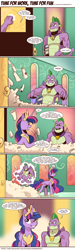 Size: 1182x3927 | Tagged: safe, artist:saturdaymorningproj, imported from derpibooru, spike, twilight sparkle, alicorn, dragon, pony, the last problem, adult, adult spike, book, castle, corridor, crown, door, ethereal mane, female, gigachad spike, jewelry, knocking, magic, male, mare, older, older spike, older twilight, peytral, princess twilight 2.0, regalia, scroll, speech bubble, starry mane, telekinesis, twilight sparkle (alicorn), winged spike, wings