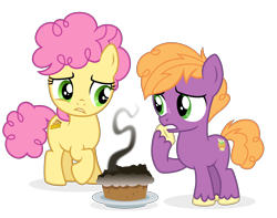 Size: 12020x9455 | Tagged: safe, artist:cirillaq, imported from derpibooru, li'l cheese, little mac, earth pony, pony, the last problem, absurd resolution, burnt, colt, duo, duo male, food, male, pie, simple background, transparent background, vector