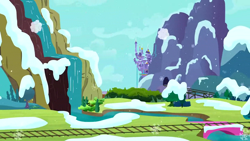 Size: 1280x720 | Tagged: safe, imported from derpibooru, screencap, hearth's warming eve (episode), background, canterlot, needs more jpeg, needs more pixels, no pony, railroad, scenic ponyville, snow