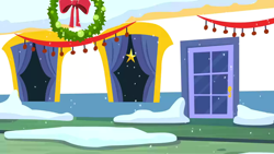 Size: 1280x720 | Tagged: safe, imported from derpibooru, screencap, hearth's warming eve (episode), background, canterlot, no pony, scenic ponyville, snow, wreath