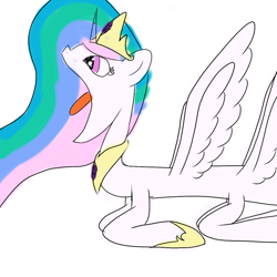 Size: 1000x1000 | Tagged: safe, anonymous artist, imported from derpibooru, princess celestia, alicorn, pony, big mouth, not salmon, simple background, solo, spread wings, wat, white background, wings, wtf