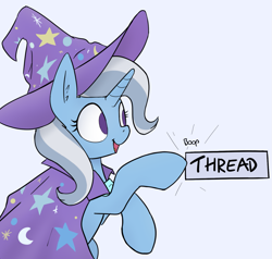 Size: 1209x1150 | Tagged: safe, artist:whiskeypanda, imported from derpibooru, trixie, pony, unicorn, /mlp/, boop, cape, clothes, drawthread, hat, simple background, smiling, trixie's cape, trixie's hat