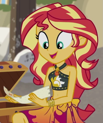 Size: 559x672 | Tagged: safe, imported from derpibooru, screencap, sunset shimmer, equestria girls, equestria girls series, x marks the spot, belly button, clothes, cropped, geode of empathy, magical geodes, sarong, sleeveless, solo, swimsuit