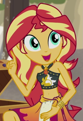 Size: 457x666 | Tagged: safe, imported from derpibooru, screencap, sunset shimmer, equestria girls, equestria girls series, x marks the spot, belly button, clothes, cropped, geode of empathy, magical geodes, sarong, sleeveless, solo, swimsuit