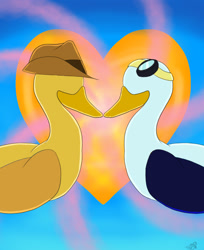 Size: 1296x1588 | Tagged: safe, artist:mixdaponies, imported from derpibooru, braeburn, soarin', bird, duck, abstract, duckified, gay, male, shipping, soarburn, species swap