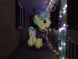 Size: 3272x2456 | Tagged: safe, artist:topsangtheman, imported from derpibooru, cinnabar, golden hooves, quicksilver, earth pony, pony, augmented reality, christmas, christmas lights, gameloft, golden hooves (g4), holiday, irl, photo, ponies in real life, solo