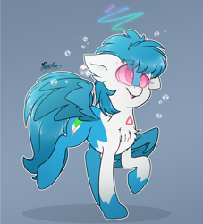 Size: 3000x3300 | Tagged: safe, artist:fluffyxai, imported from derpibooru, oc, oc only, oc:kayisus, pegasus, pony, blushing, bubble, chest fluff, commission, dizzu, dizzy, fetish, hypnosis, hypnosis fetish, hypnotized, kaa eyes, open mouth, raised hoof, simple background, smiling, solo, spread wings, swirly eyes, wings