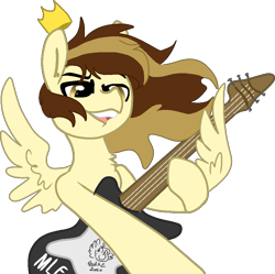 Size: 1013x1007 | Tagged: safe, artist:nootaz, imported from derpibooru, oc, oc only, oc:prince whateverer, pegasus, pony, crown, guitar, jewelry, musical instrument, regalia, simple background, solo, transparent background