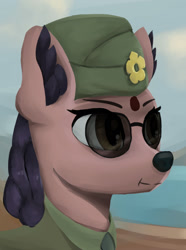 Size: 1280x1724 | Tagged: safe, artist:monx94, imported from derpibooru, oc, oc only, deer, equestria at war mod, bust, ear fluff, indian, simple background, soldier, solo, sunglasses