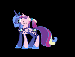 Size: 2145x1645 | Tagged: safe, artist:theunknowenone1, imported from derpibooru, princess cadance, princess luna, alicorn, pony, black background, fusion, s1 luna, simple background, teen princess cadance