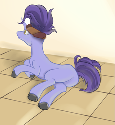 Size: 1361x1477 | Tagged: safe, artist:paracompact, imported from derpibooru, hoo'far, pony, saddle arabian, unicorn, butt, looking away, lying down, missing accessory, plot, rear view, simple background