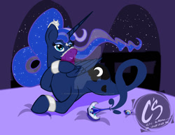 Size: 1024x792 | Tagged: safe, artist:adhiguna, artist:johnathon-matthews, imported from derpibooru, princess luna, alicorn, genie, genie pony, pony, bed, bottle, bracelet, deviantart watermark, geniefied, jewelry, obtrusive watermark, veil, watermark