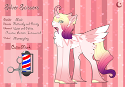 Size: 3500x2454 | Tagged: safe, artist:nobleclay, imported from derpibooru, oc, oc only, oc:silver scissors, pony, unicorn, curved horn, horn, magical lesbian spawn, male, offspring, parent:fluttershy, parent:rarity, parents:flarity, solo, stallion, tail feathers