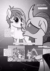 Size: 6071x8598 | Tagged: safe, artist:johnerose126, imported from derpibooru, ocellus, sandbar, changedling, changeling, pony, shark, turtle, fanfic:does she know, absurd resolution, fanfic art, female, friendship, male, monochrome