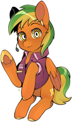 Size: 3497x5841 | Tagged: safe, artist:sugarelement, imported from derpibooru, oc, oc only, oc:naviga, pegasus, pony, 911, clothes, dispatcher, female, looking at you, mare, microphone, solo, uniform, waving, waving at you