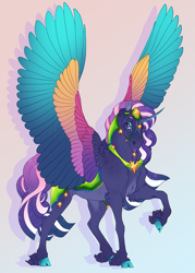 Size: 1803x2519 | Tagged: safe, artist:seffiron, imported from derpibooru, oc, oc only, oc:crescent colors, alicorn, hybrid, pony, colored wings, magical lesbian spawn, multicolored wings, offspring, parent:amira, parent:twilight sparkle, solo, wings