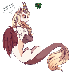 Size: 2100x2100 | Tagged: safe, artist:cloud-fly, imported from derpibooru, oc, oc only, oc:noel, draconequus, holly, holly mistaken for mistletoe, male, mistleholly, simple background, solo, transparent background