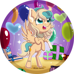 Size: 400x400 | Tagged: safe, artist:happy-go-creative, imported from derpibooru, oc, oc only, oc:sun light, pegasus, pony, balloon, female, filly, solo