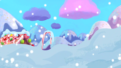 Size: 1280x720 | Tagged: safe, imported from derpibooru, screencap, hearthbreakers, background, candy, candy cane, equestria, food, gingerbread (food), gingerbread house, no pony, scenic ponyville, snow, snowfall