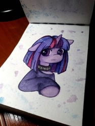 Size: 600x800 | Tagged: safe, artist:drawsyraccoon, imported from derpibooru, twilight sparkle, pony, clothes, collar, solo, traditional art