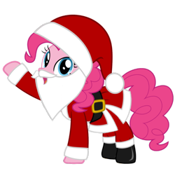 Size: 1050x1024 | Tagged: artist needed, safe, imported from derpibooru, pinkie pie, earth pony, pony, belt, boots, christmas, clothes, costume, fake beard, female, hat, holiday, looking at you, mare, raised hoof, santa beard, santa claus, santa costume, santa hat, shoes, simple background, solo, transparent background, vector