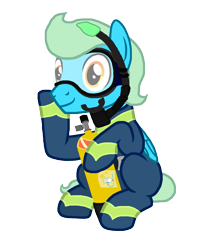 Size: 2000x2500 | Tagged: safe, artist:akififi, imported from derpibooru, oc, oc only, oc:sea glow, pegasus, pony, derpibooru community collaboration, 2021 community collab, air tank, dive mask, scuba, scuba gear, scuba mask, simple background, sitting, snorkel, solo, transparent background, wetsuit