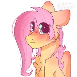 Size: 768x768 | Tagged: safe, artist:valkiria, imported from derpibooru, fluttershy, pegasus, pony, :t, chest fluff, cute, floppy ears, looking at you, shyabetes, solo, wings