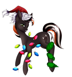 Size: 2219x2374 | Tagged: safe, artist:minelvi, imported from derpibooru, oc, oc only, earth pony, pony, christmas, christmas lights, commission, earth pony oc, freckles, hat, holiday, looking back, santa hat, simple background, solo, transparent background, ych result