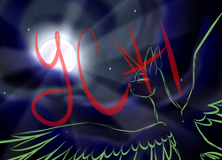 Size: 3600x2600 | Tagged: safe, artist:minelvi, imported from derpibooru, oc, oc only, pegasus, pony, cloud, commission, flyng, full moon, moon, outdoors, pegasus oc, solo, stars, wings, your character here