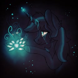 Size: 1048x1048 | Tagged: safe, artist:rxndxm.artist, imported from derpibooru, oc, oc only, pony, unicorn, bust, crying, flower, glowing horn, horn, magic, telekinesis, unicorn oc