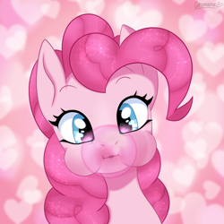 Size: 1024x1024 | Tagged: safe, artist:chickenbrony, artist:cottonaime, imported from derpibooru, pinkie pie, earth pony, pony, bubblegum, bust, cute, diapinkes, food, gum, heart, icon, looking at you, portrait, solo