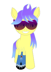 Size: 794x1123 | Tagged: safe, artist:pwnypony db, imported from derpibooru, oc, oc only, earth pony, pony, derpibooru community collaboration, .svg available, 2021 community collab, cybernetic implants, cyberpunk, cyberpunk 2077, fire, gradient mane, male, ponysona, simple background, smiling, solo, sunglasses, svg, transparent background, vector, warning sign