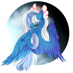 Size: 1024x1024 | Tagged: safe, artist:sakimiaji, imported from derpibooru, oc, oc:fleurbelle, alicorn, alicorn oc, bow, chest fluff, female, hair bow, horn, mare, simple background, transparent background, wings, yellow eyes