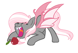 Size: 1608x1088 | Tagged: safe, artist:riariirii2, imported from derpibooru, oc, oc only, bat pony, pony, apple, base used, bat pony oc, bat wings, eyes closed, face down ass up, fangs, food, open mouth, simple background, solo, transparent background, wings