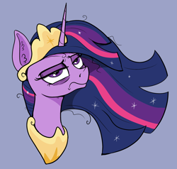 Size: 2789x2658 | Tagged: safe, artist:paskanaakka, twilight sparkle, alicorn, pony, the last problem, bust, cropped, crown, ear fluff, female, jewelry, mare, messy mane, older, older twilight, peytral, portrait, princess twilight 2.0, regalia, simple background, solo, twilight sparkle (alicorn)