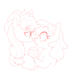 Size: 1000x1000 | Tagged: source needed, safe, artist:unoriginai, applejack, cheerilee, earth pony, pony, :p, apple cider, blushing, cheerijack, cute, eye clipping through hair, female, hat, lesbian, licking, mare, shipping, sketch, tongue out, wide eyes