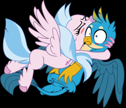 Size: 9158x7846 | Tagged: safe, artist:ejlightning007arts, artist:thegamerpainter, edit, edited screencap, imported from ponybooru, screencap, gallus, silverstream, classical hippogriff, griffon, hippogriff, what lies beneath, arms around head, black background, blushing, cute, diastreamies, duo, eyes closed, female, gallabetes, gallstream, hug, jewelry, male, necklace, shipping, shrunken pupils, simple background, spread wings, straight, wings