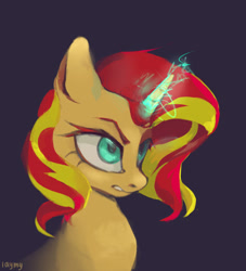 Size: 852x938 | Tagged: safe, artist:laymyy, imported from derpibooru, sunset shimmer, pony, unicorn, bust, magic, portrait, solo