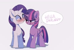 Size: 4049x2733 | Tagged: safe, artist:lexiedraw, imported from derpibooru, rarity, twilight sparkle, alicorn, pony, unicorn, blushing, darling, dialogue, duo, female, heart, lesbian, lidded eyes, rarilight, shipping, simple background, smiling, speech bubble, twilight sparkle (alicorn), white background