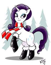 Size: 2167x2768 | Tagged: safe, artist:koku-chan, imported from derpibooru, rarity, pony, unicorn, christmas, christmas stocking, clothes, cutie mark, holiday, scarf, solo