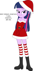 Size: 6041x12481 | Tagged: safe, artist:alandssparkle, artist:firesidearmy46231, imported from derpibooru, twilight sparkle, alicorn, equestria girls, absurd resolution, adorasexy, bare shoulders, belt, boots, breasts, christmas, cleavage, clothes, costume, cute, dialogue, dress, female, gloves, hat, holiday, lip bite, long gloves, long socks, looking at you, santa costume, santa hat, sexy, shoes, signature, simple background, sleeveless, socks, solo, solo female, stockings, strapless, striped socks, thigh highs, transparent background, twiabetes, twilight sparkle (alicorn), vector