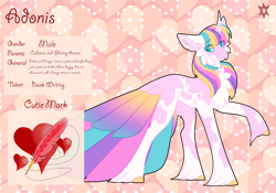Size: 3500x2454 | Tagged: safe, artist:nobleclay, imported from derpibooru, oc, oc only, oc:adonis, pony, unicorn, male, offspring, parent:princess cadance, parent:shining armor, parents:shiningcadance, reference sheet, solo, stallion, tail feathers