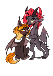 Size: 1668x2388 | Tagged: safe, artist:vincher, imported from derpibooru, oc, oc only, oc:fire glow, oc:vincher, bat pony, dragon, derpibooru community collaboration, 2021 community collab, female, simple background, transparent background