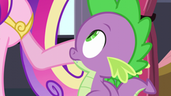 Size: 1920x1080 | Tagged: safe, imported from derpibooru, screencap, princess cadance, spike, alicorn, dragon, pony, princess spike (episode), female, male, mare