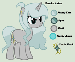 Size: 1892x1556 | Tagged: safe, artist:lominicinfinity, imported from derpibooru, oc, oc only, oc:smoke ashes, pony, unicorn, female, mare, reference sheet, simple background, solo